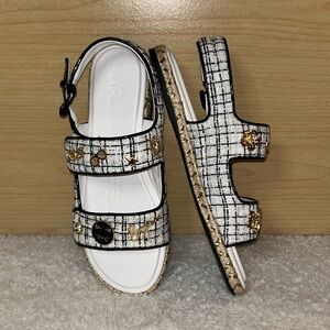 *New* Karl Lagerfeld Charlay Ankle Strap Tweed W/ Charms Sandals